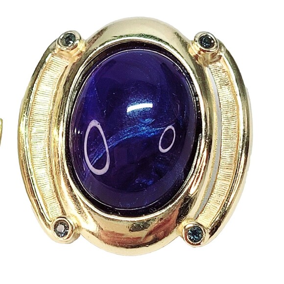 Trifari Blue Swirl Cabochon Clip On Earrings Gold tone trifarium 70s 80s Saltz? - Picture 2 of 9